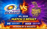 MI vs KKR IPL 2026 Match 2 Result