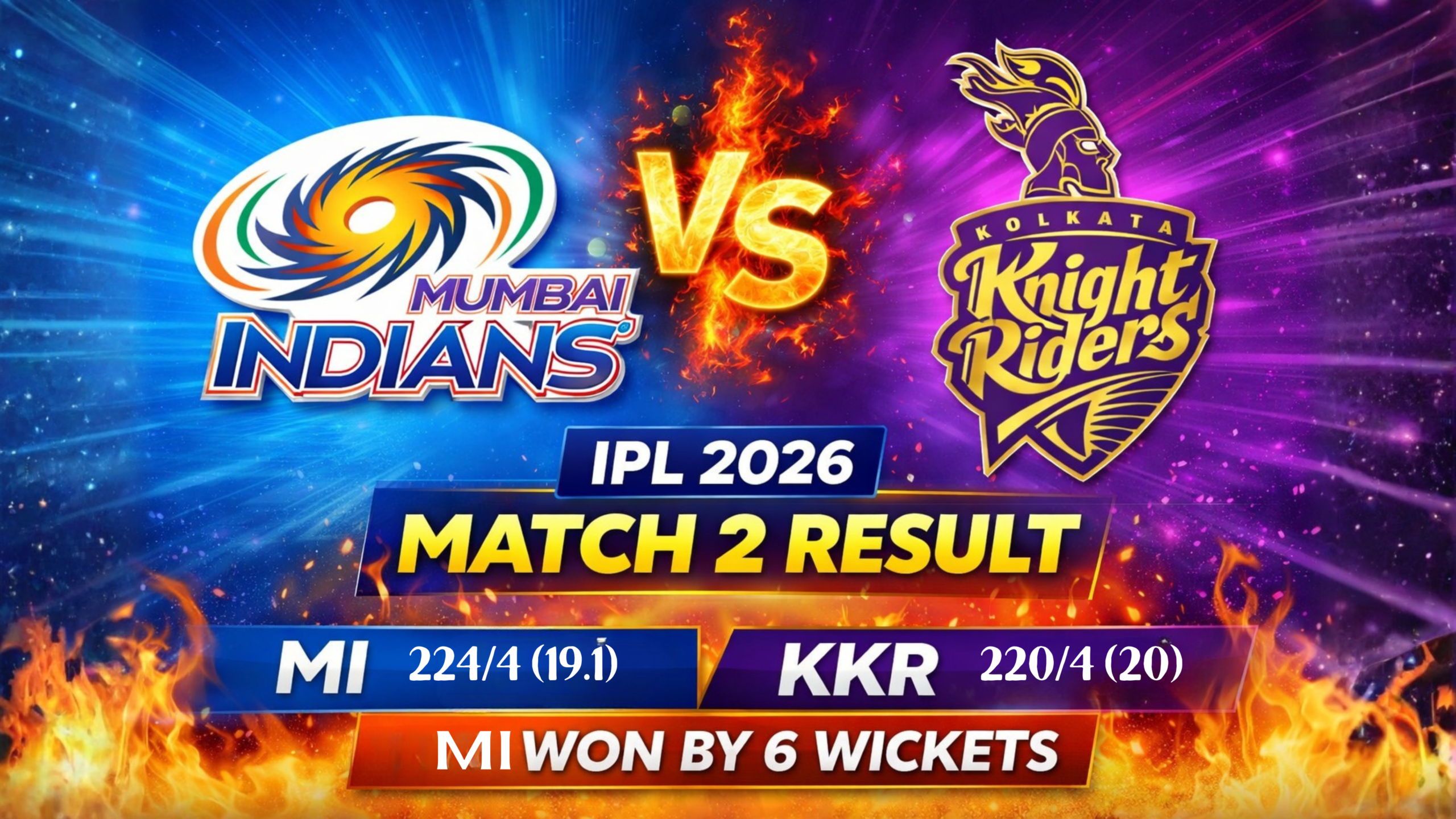 MI vs KKR IPL 2026 Match 2 Result